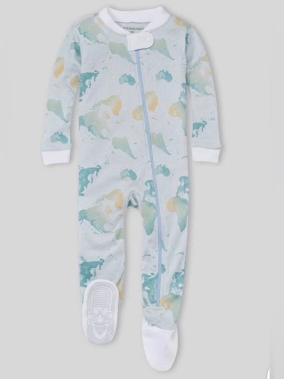 Burt's Bees Baby Organic Sleep & Play - Light Aqua Map Print. Size 3-6M. NEW